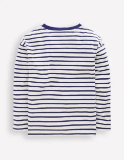 Boden Tops & T-Shirts-T-shirt décontracté fun Écussons rayé bleu marine