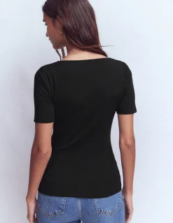 Boden Tenues De Travail|Tops & T-Shirts-T-shirt double épaisseur à col carré Noir