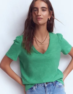 Boden Tops & T-Shirts-T-shirt flammé Sophie à col V Aloe Grün