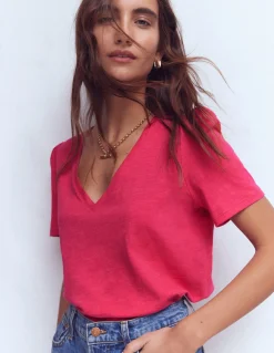 Boden Tops & T-Shirts-T-shirt flammé Sophie à col V Rose virtuel