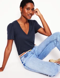 Boden Tops & T-Shirts-T-shirt flammé Sophie à col V Bleu Marine
