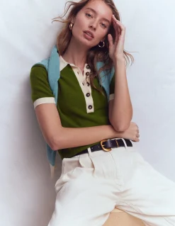 Boden Pulls & Gilets-T-shirt Grace colourblock Vert promenade