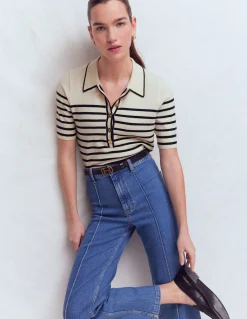 Boden Tenues De Travail|Pulls & Gilets-T-shirt Liz à col tunisien Ivoire. Bleu marine