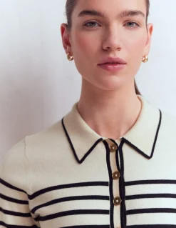 Boden Tenues De Travail|Pulls & Gilets-T-shirt Liz à col tunisien Ivoire. Bleu marine