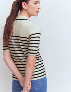 Boden Tenues De Travail|Pulls & Gilets-T-shirt Liz à col tunisien Ivoire. Bleu marine