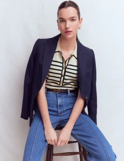 Boden Tenues De Travail|Pulls & Gilets-T-shirt Liz à col tunisien Ivoire. Bleu marine