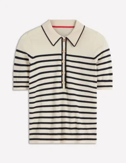 Boden Tenues De Travail|Pulls & Gilets-T-shirt Liz à col tunisien Ivoire. Bleu marine