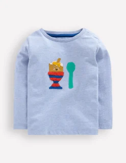 Boden Tops & Bodies-T-shirt manches longues à appliqué Œuf à la coque bleu clair