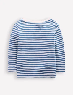 Boden Tops & Bodies-T-shirt manches longues à appliqué Tracteurs rayé bleu