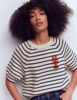 Boden Pulls & Gilets-T-shirt Margot à manches bouffantes Homard ivoire/bleu marine