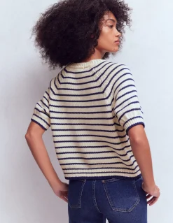 Boden Pulls & Gilets-T-shirt Margot à manches bouffantes Homard ivoire/bleu marine