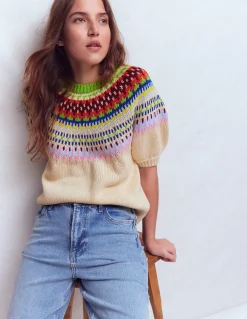 Boden Pulls & Gilets-T-shirt Margot à manches bouffantes Avoine chiné