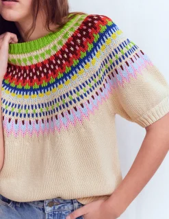 Boden Pulls & Gilets-T-shirt Margot à manches bouffantes Avoine chiné