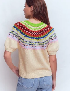 Boden Pulls & Gilets-T-shirt Margot à manches bouffantes Avoine chiné