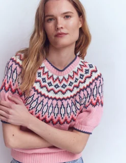 Boden Pulls & Gilets-T-shirt Margot à manches bouffantes Motif jacquard rose amande