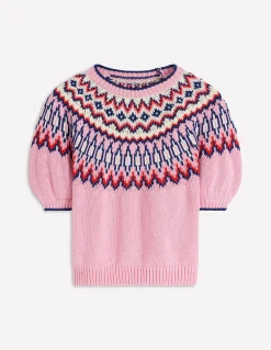 Boden Pulls & Gilets-T-shirt Margot à manches bouffantes Motif jacquard rose amande