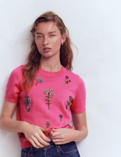 Boden Pulls & Gilets-T-shirt ornementé Punch rose