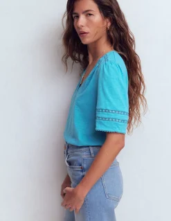 Boden Tops & T-Shirts-T-shirt Poppy col V à détails Bleu azur