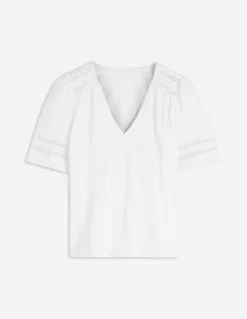 Boden Tops & T-Shirts-T-shirt Poppy col V à détails Blanc