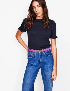 Boden Tops & T-Shirts-T-shirt volanté ultra-doux Bleu Marine, Petits Pois