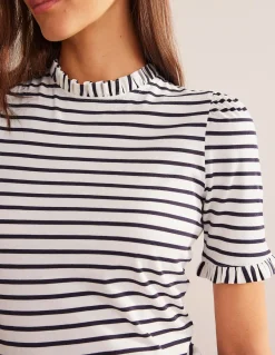 Boden Tops & T-Shirts-T-shirt volanté ultra-doux Ivoire, rayé bleu marine
