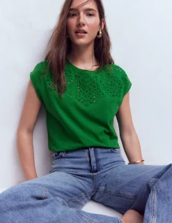 Boden Tops & T-Shirts-T-shirt Willow à broderie anglaise Vert frais