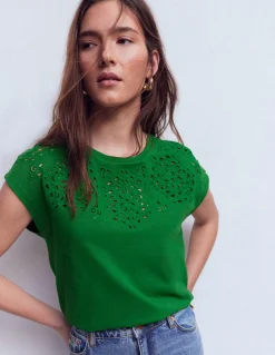 Boden Tops & T-Shirts-T-shirt Willow à broderie anglaise Vert frais