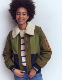 Boden Manteaux & Vestes-Veste bomber à détails en borg Vert des bois