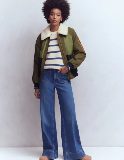 Boden Manteaux & Vestes-Veste bomber à détails en borg Vert des bois