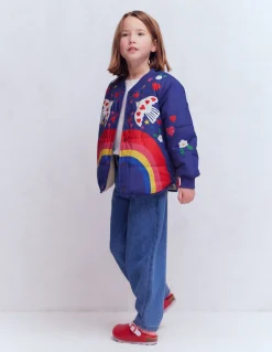 Boden Manteaux & Vestes-Veste bomber fun Imprimé arc-en-ciel placé bleu marine