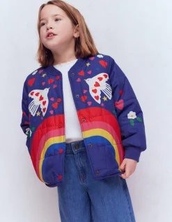 Boden Manteaux & Vestes-Veste bomber fun Imprimé arc-en-ciel placé bleu marine