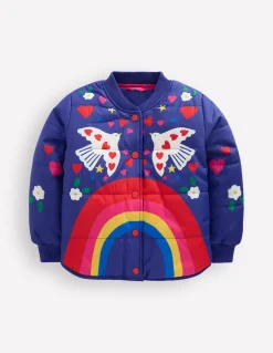 Boden Manteaux & Vestes-Veste bomber fun Imprimé arc-en-ciel placé bleu marine