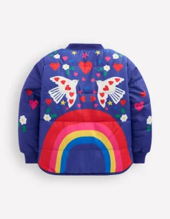 Boden Manteaux & Vestes-Veste bomber fun Imprimé arc-en-ciel placé bleu marine