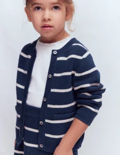 Boden Pulls & Gilets|Ensembles Assortis-Veste col rond en maille Rayé bleu marine universitaire/ivoire doux