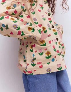 Boden Manteaux & Vestes|Ensembles Assortis-Veste en jean Motif Sunflower Garden ivoire