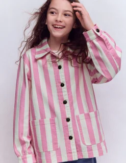 Boden Manteaux & Vestes|Ensembles Assortis-Veste en jean Rayé rose