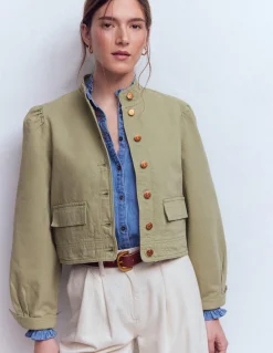 Boden Manteaux & Vestes-Veste en jean avec surpiqûres Vert tendre