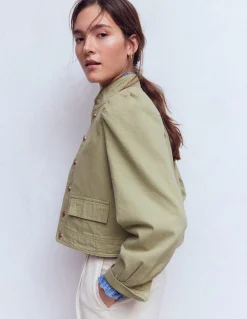 Boden Manteaux & Vestes-Veste en jean avec surpiqûres Vert tendre