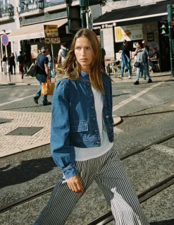 Boden Manteaux & Vestes-Veste en jean avec surpiqûres Denim délavage moyen