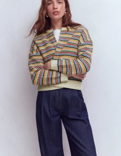 Boden Pulls & Gilets-Veste Maya zippée Ivoire, arc-en-ciel