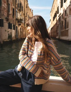 Boden Pulls & Gilets-Veste Maya zippée Ivoire, arc-en-ciel