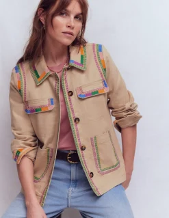 Boden Manteaux & Vestes-Veste utilitaire brodée Camel chiné