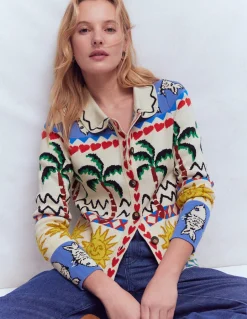 Boden Pulls & Gilets-Veste-chemise en maille jacquard Ivoire chaud, motif fantaisie